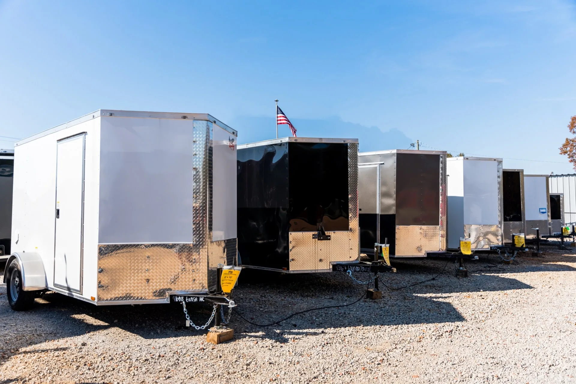 Trailers lined up across the Trailer Source lot in Greenville